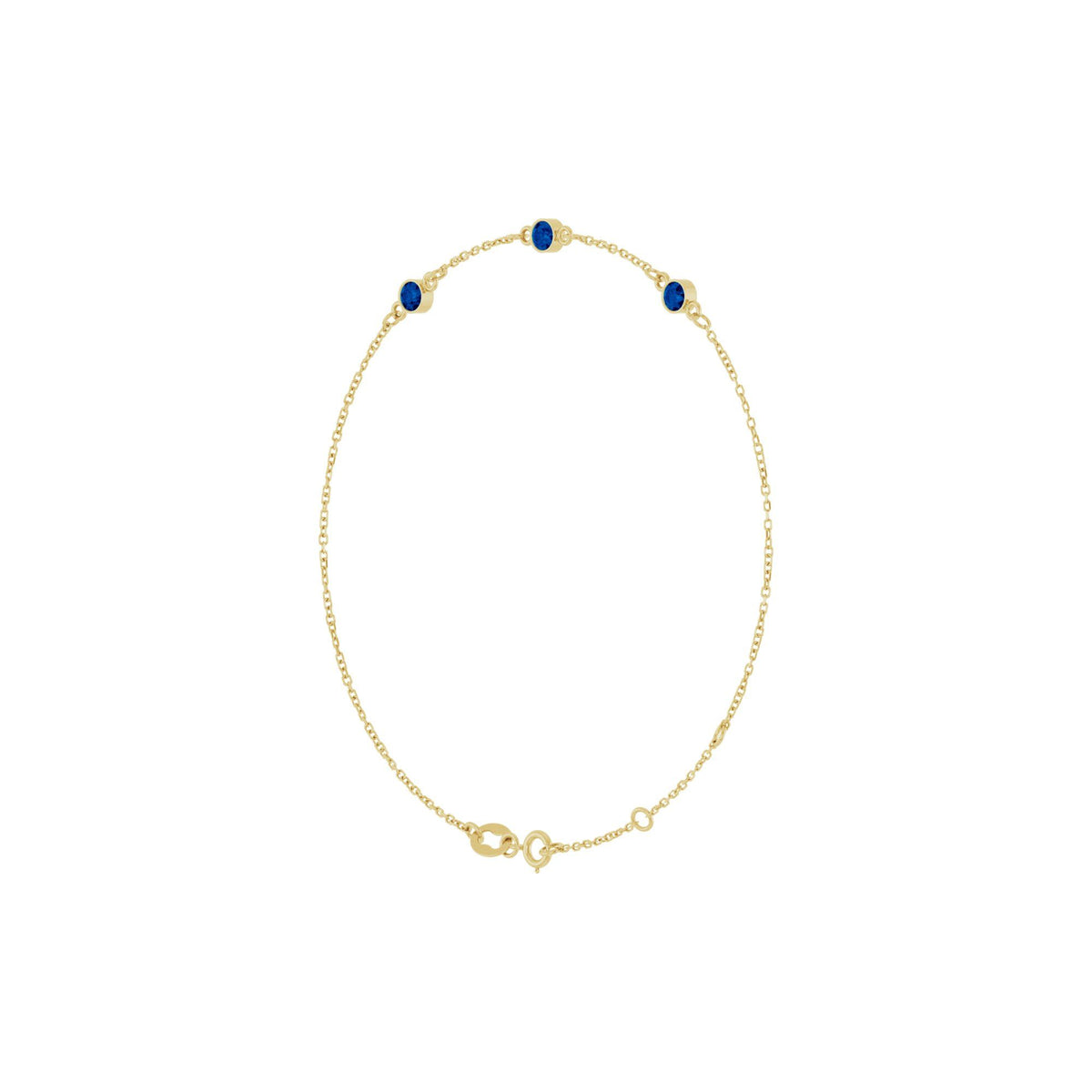 Natural Blue Sapphire Bezel-Set 3-Stone 6 1/2-7 1/2" Bracelet