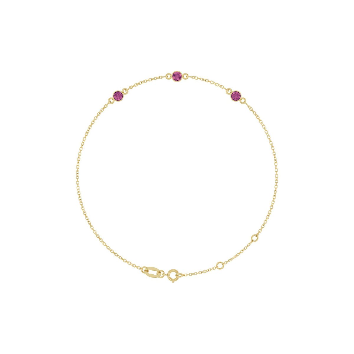 Natural Pink Tourmaline Bezel-Set 3-Stone 6 1/2-7 1/2" Bracelet
