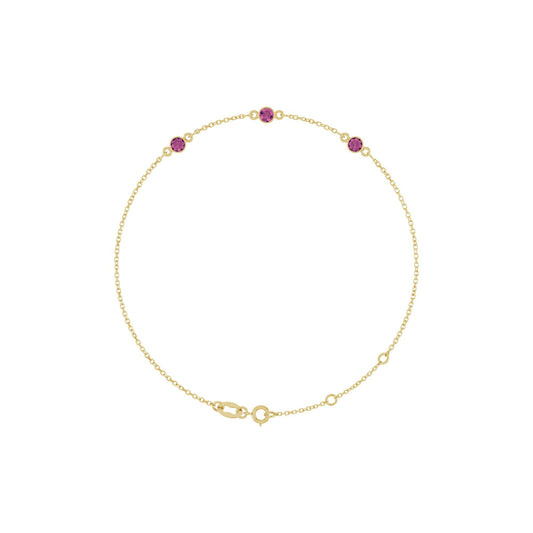 Natural Pink Tourmaline Bezel-Set 3-Stone 6 1/2-7 1/2" Bracelet