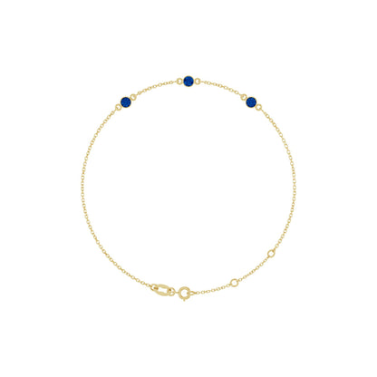 Natural Blue Sapphire Bezel-Set 3-Stone 6 1/2-7 1/2" Bracelet