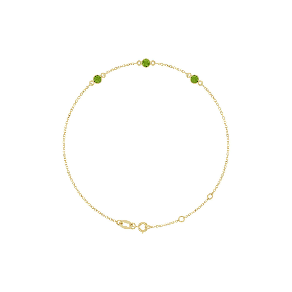 Natural Peridot Bezel-Set 3-Stone 6 1/2-7 1/2" Bracelet