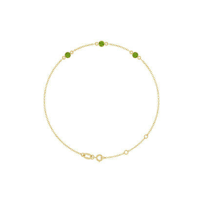 Natural Peridot Bezel-Set 3-Stone 6 1/2-7 1/2" Bracelet