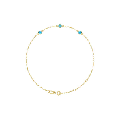 Natural Aquamarine Bezel-Set 3-Stone 6 1/2-7 1/2" Bracelet
