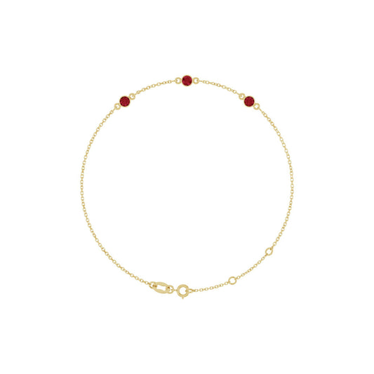 Natural Ruby Bezel-Set 3-Stone 6 1/2-7 1/2" Bracelet