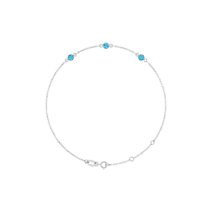 Natural Aquamarine Bezel-Set 3-Stone 6 1/2-7 1/2" Bracelet