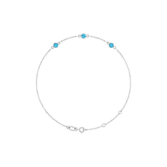 Natural Aquamarine Bezel-Set 3-Stone 6 1/2-7 1/2" Bracelet
