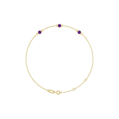 Natural Amethyst Bezel-Set 3-Stone 6 1/2-7 1/2" Bracelet