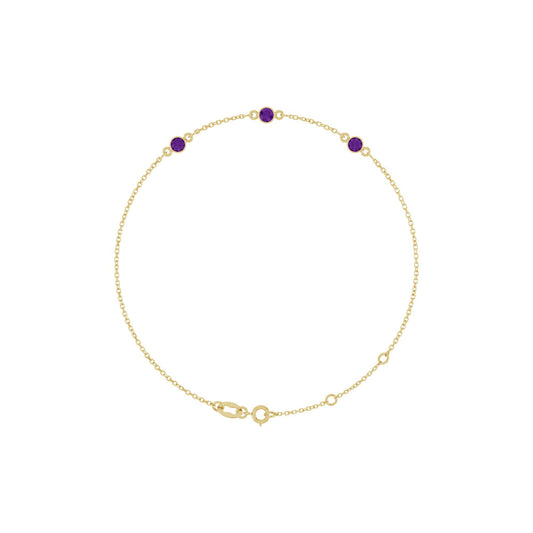 Natural Amethyst Bezel-Set 3-Stone 6 1/2-7 1/2" Bracelet