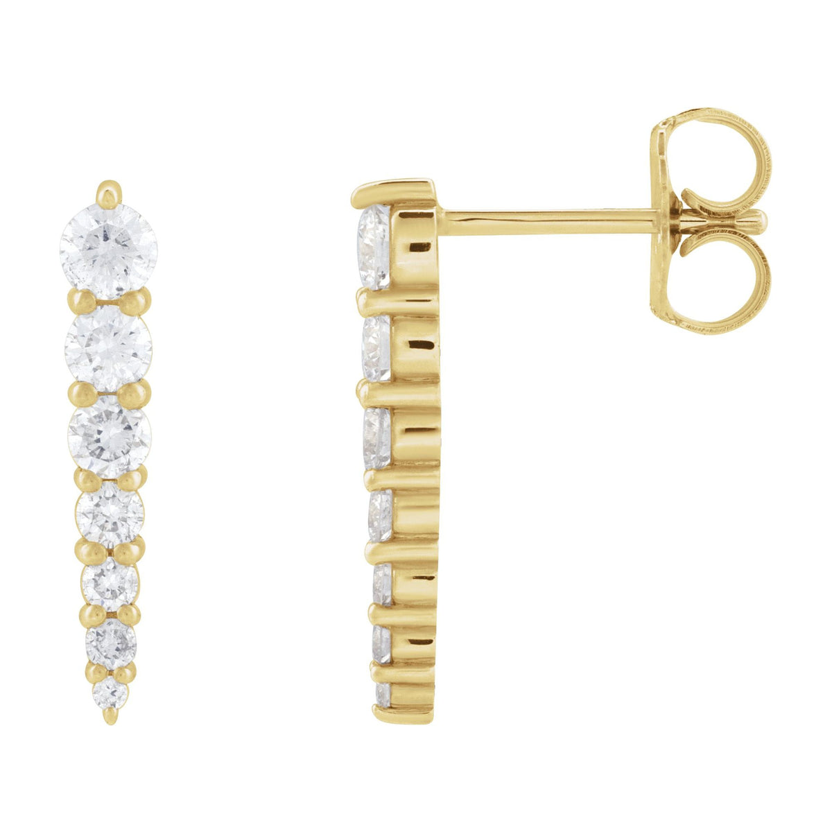 Natural Diamond Graduated Bar Earrings - 14K Yellow Gold
