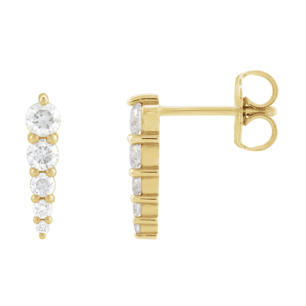 Natural Diamond Graduated Bar Earrings - 14K Yellow Gold