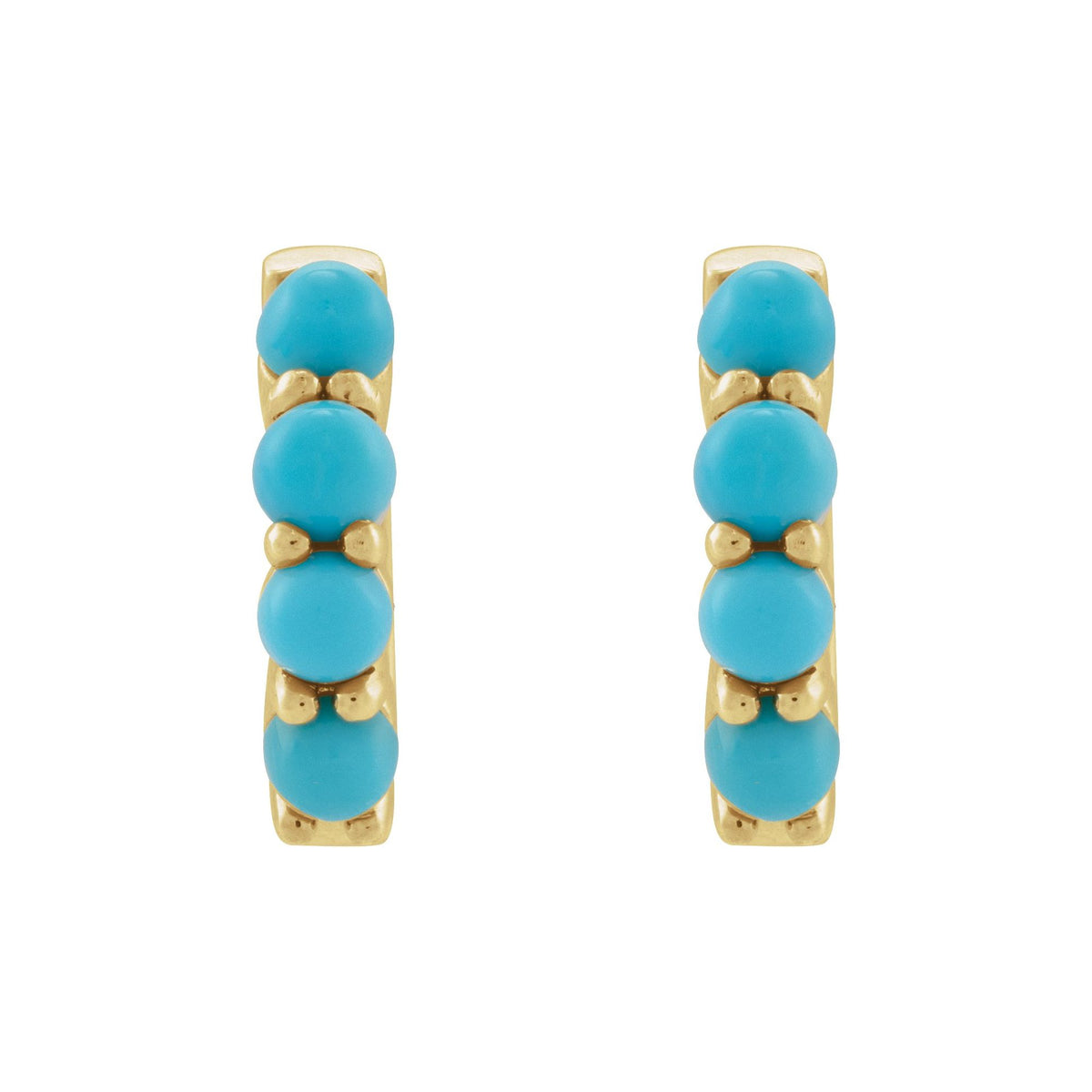 Natural Turquoise Cabochon Hinged 14.7 mm Hoop Earrings