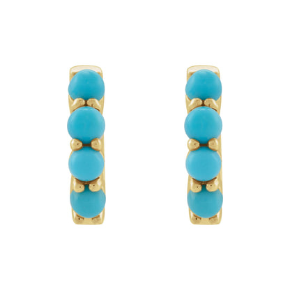 Natural Turquoise Cabochon Hinged 14.7 mm Hoop Earrings