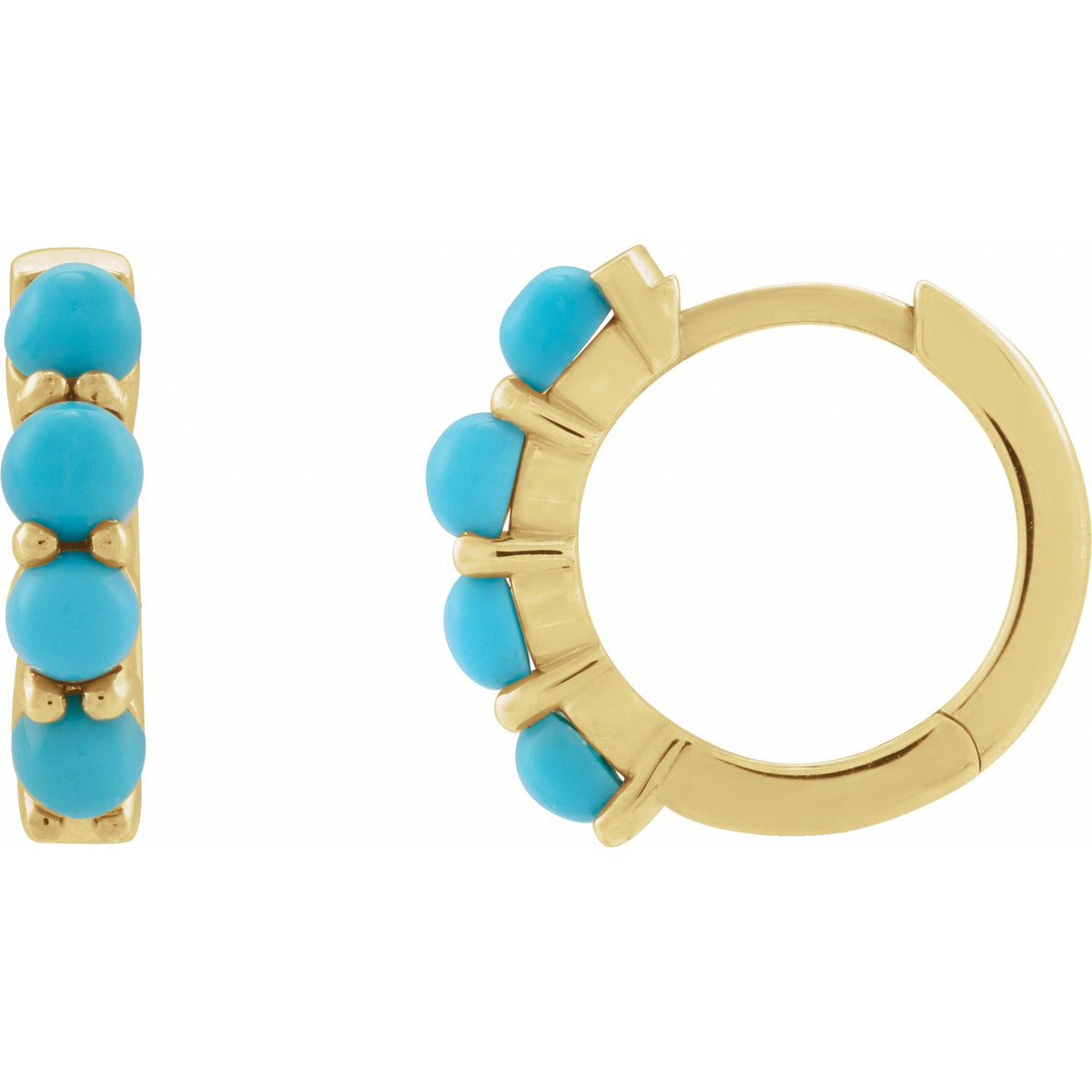 Natural Turquoise Cabochon Hinged 14.7 mm Hoop Earrings