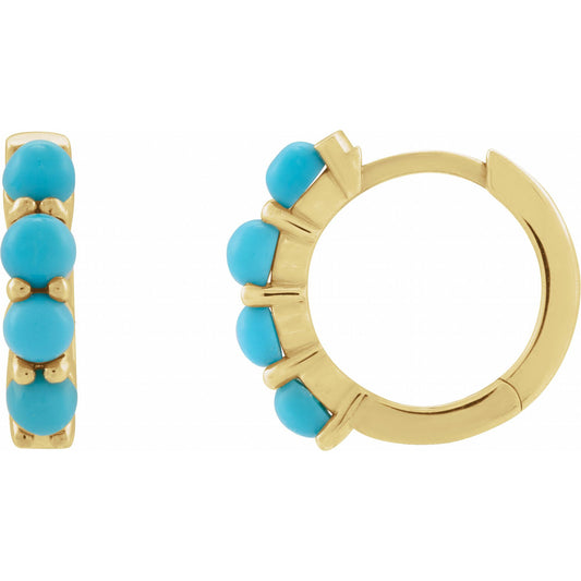 Natural Turquoise Cabochon Hinged 14.7 mm Hoop Earrings