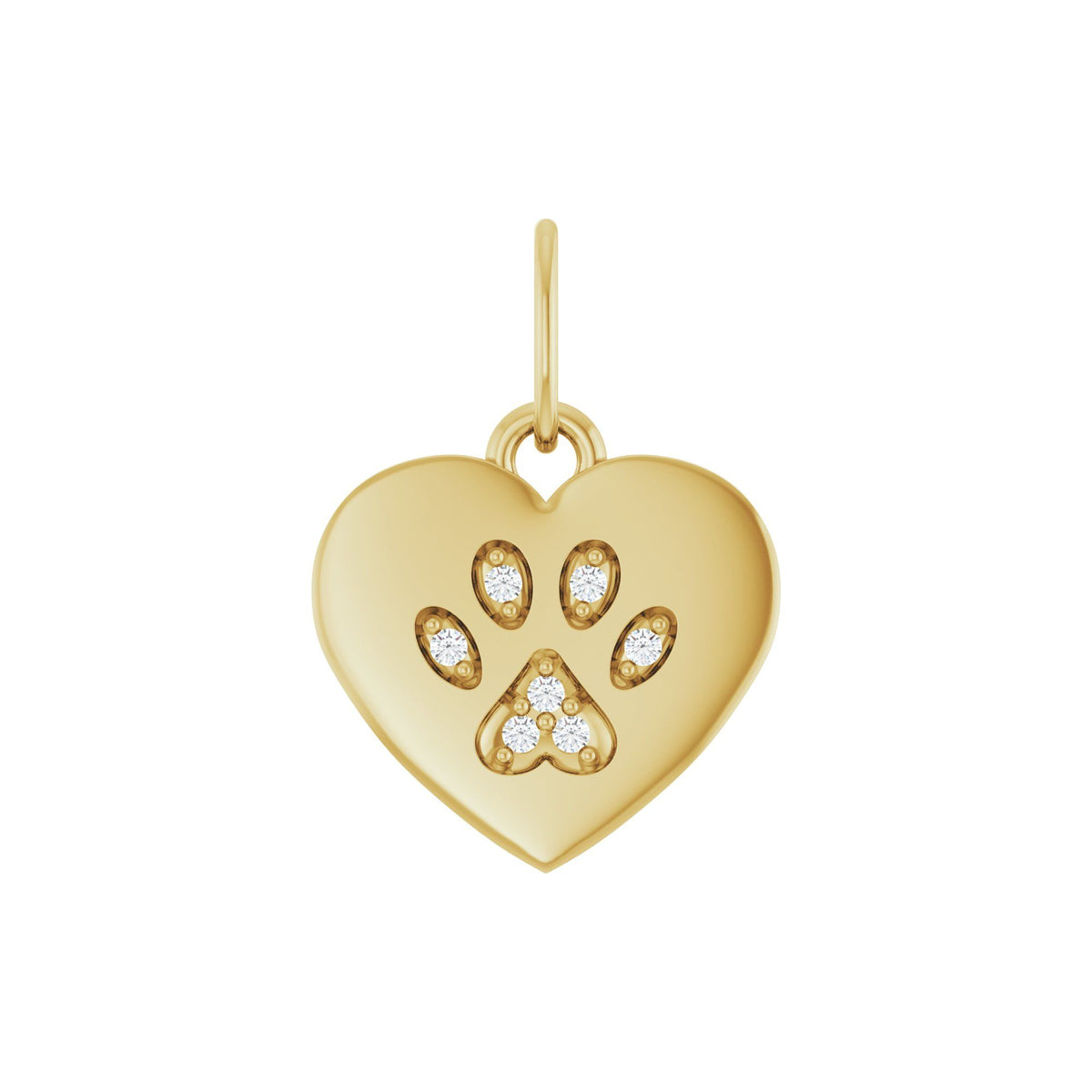 Natural Diamond Engravable Paw Print Heart Pendant