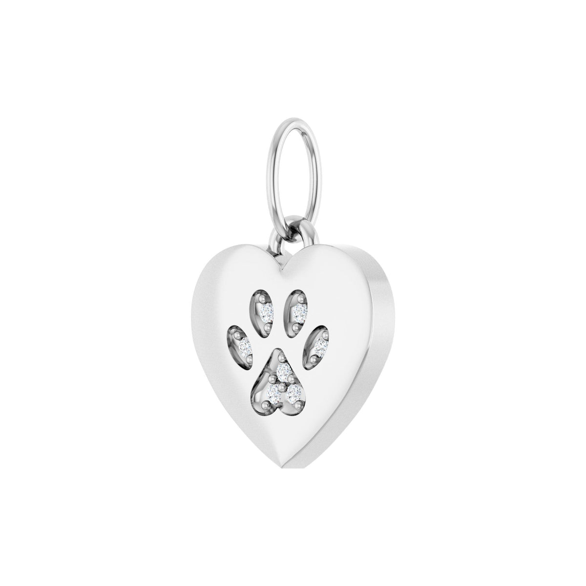Natural Diamond Engravable Paw Print Heart Pendant
