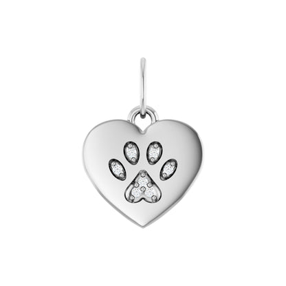 Natural Diamond Engravable Paw Print Heart Pendant