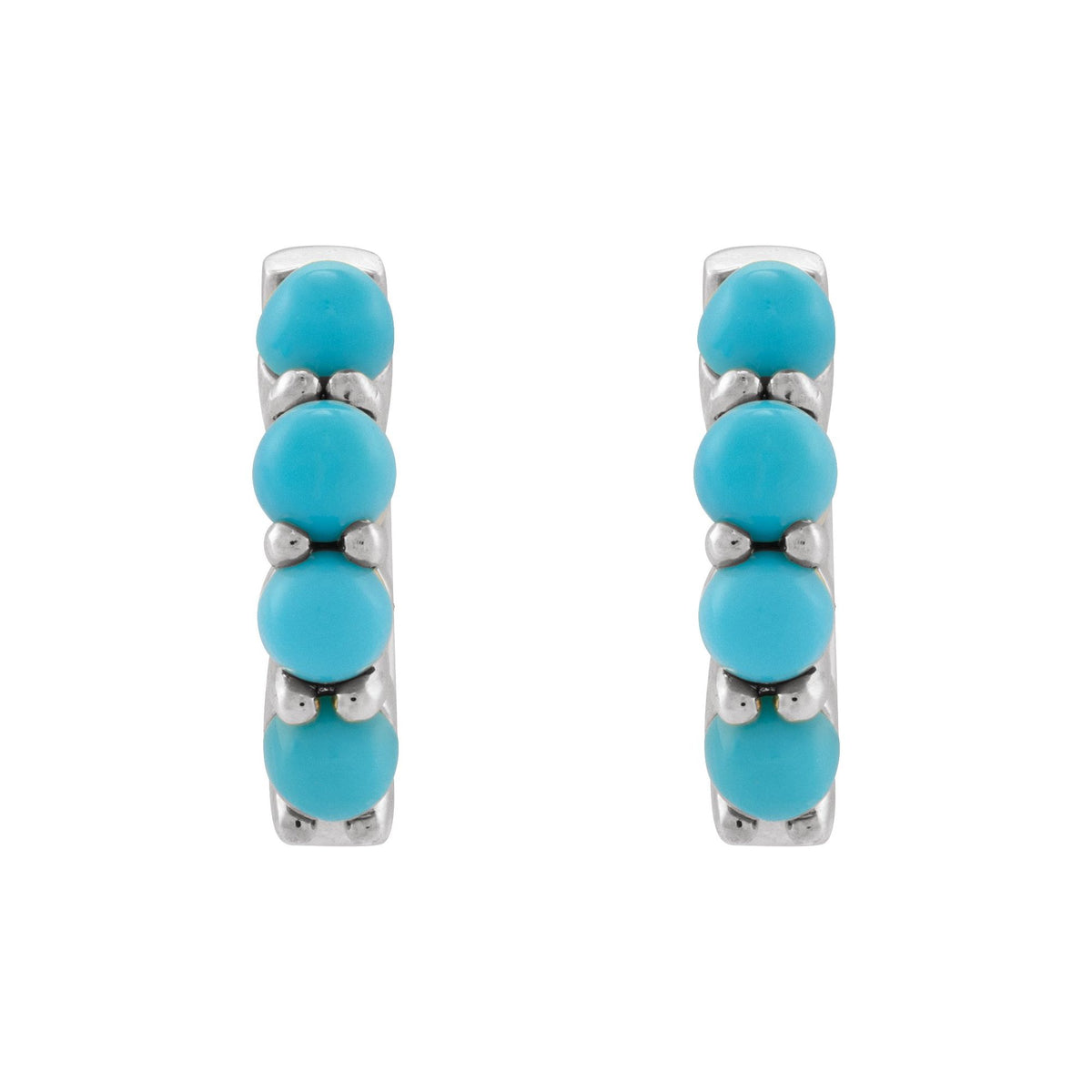 Natural Turquoise Cabochon Hinged 14.7 mm Hoop Earrings