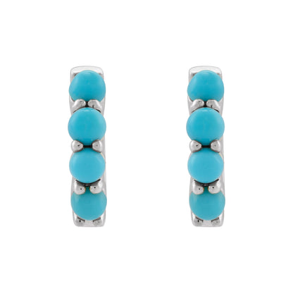 Natural Turquoise Cabochon Hinged 14.7 mm Hoop Earrings