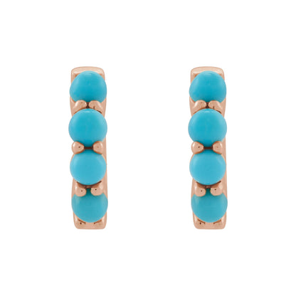 Natural Turquoise Cabochon Hinged 14.7 mm Hoop Earrings