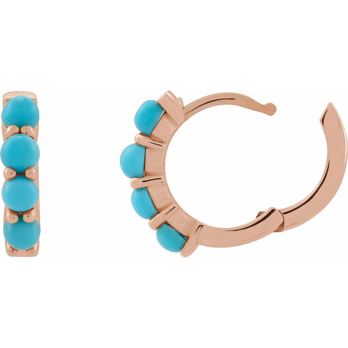 Natural Turquoise Cabochon Hinged 14.7 mm Hoop Earrings