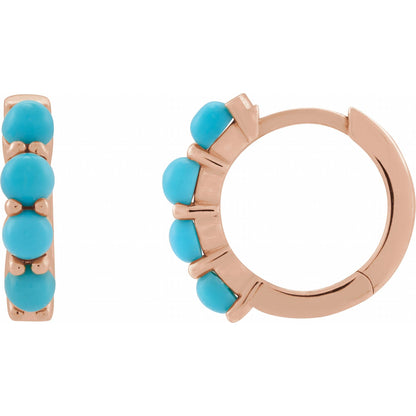Natural Turquoise Cabochon Hinged 14.7 mm Hoop Earrings