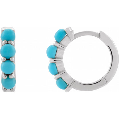 Natural Turquoise Cabochon Hinged 14.7 mm Hoop Earrings