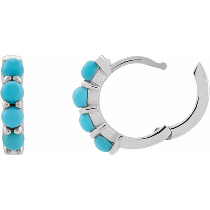 Natural Turquoise Cabochon Hinged 14.7 mm Hoop Earrings