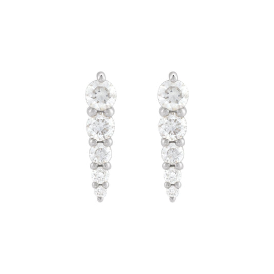 Natural Diamond Graduated Bar Earrings - 14K White Gold