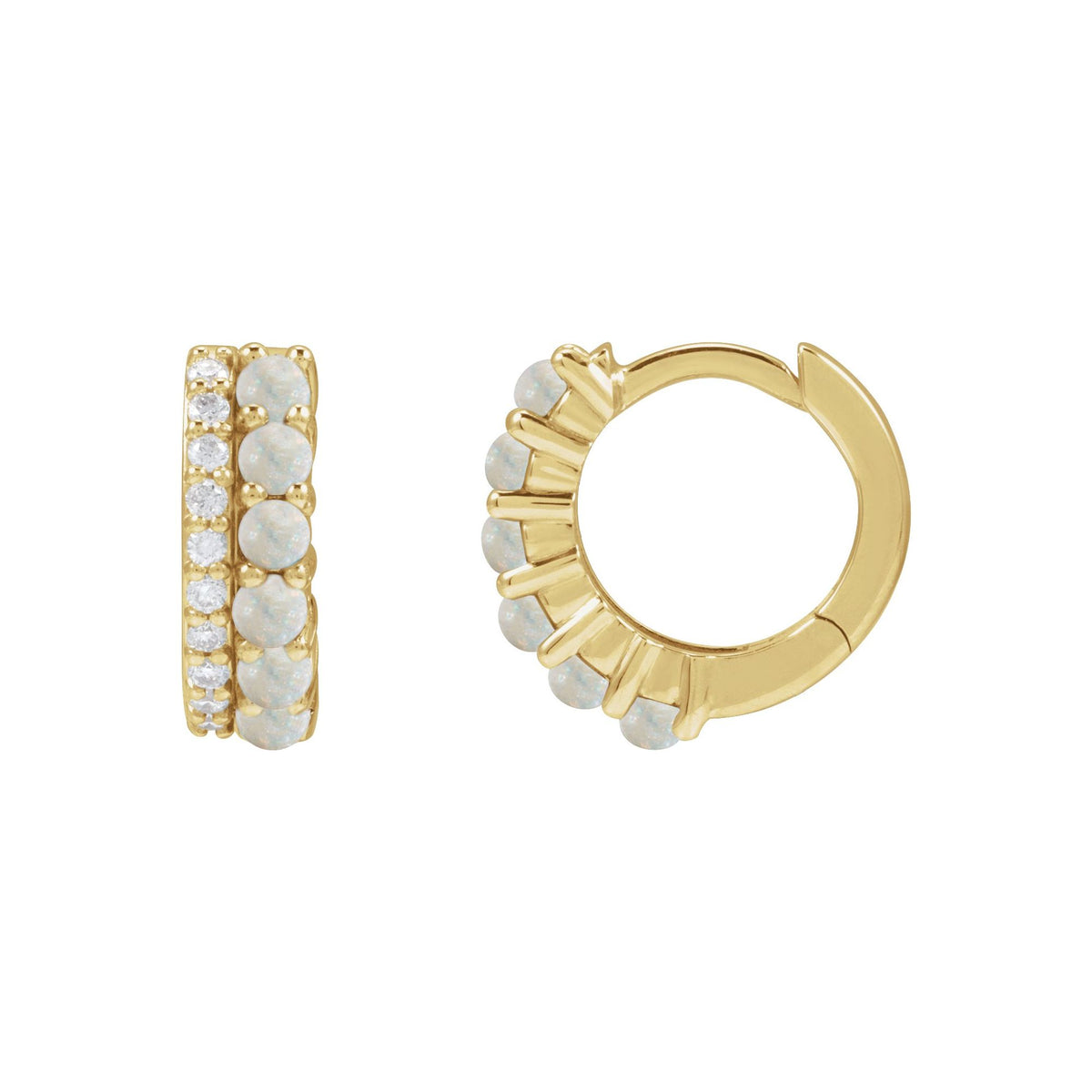 Natural White Opal & 1/8 CTW Natural Diamond Huggie Hoop Earrings