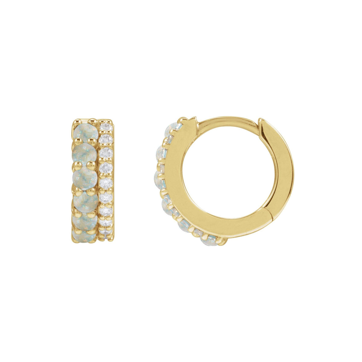 Natural White Opal & 1/8 CTW Natural Diamond Huggie Hoop Earrings
