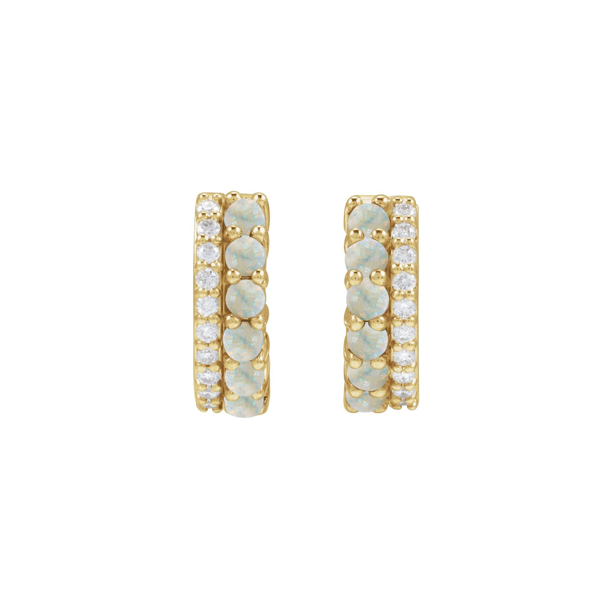 Natural White Opal & 1/8 CTW Natural Diamond Huggie Hoop Earrings