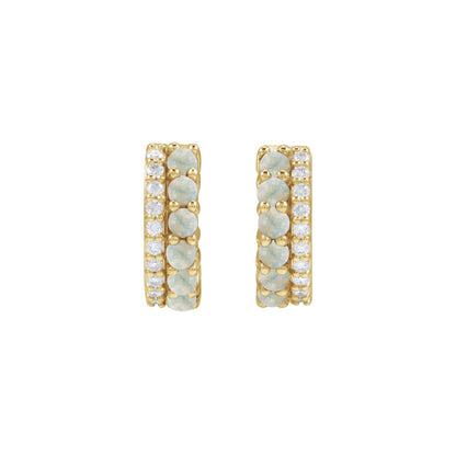 Natural White Opal & 1/8 CTW Natural Diamond Huggie Hoop Earrings