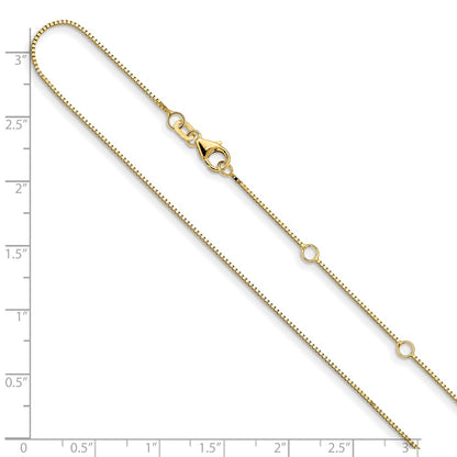 .85mm Box 1in+1in Adjustable Chain - Yellow Gold