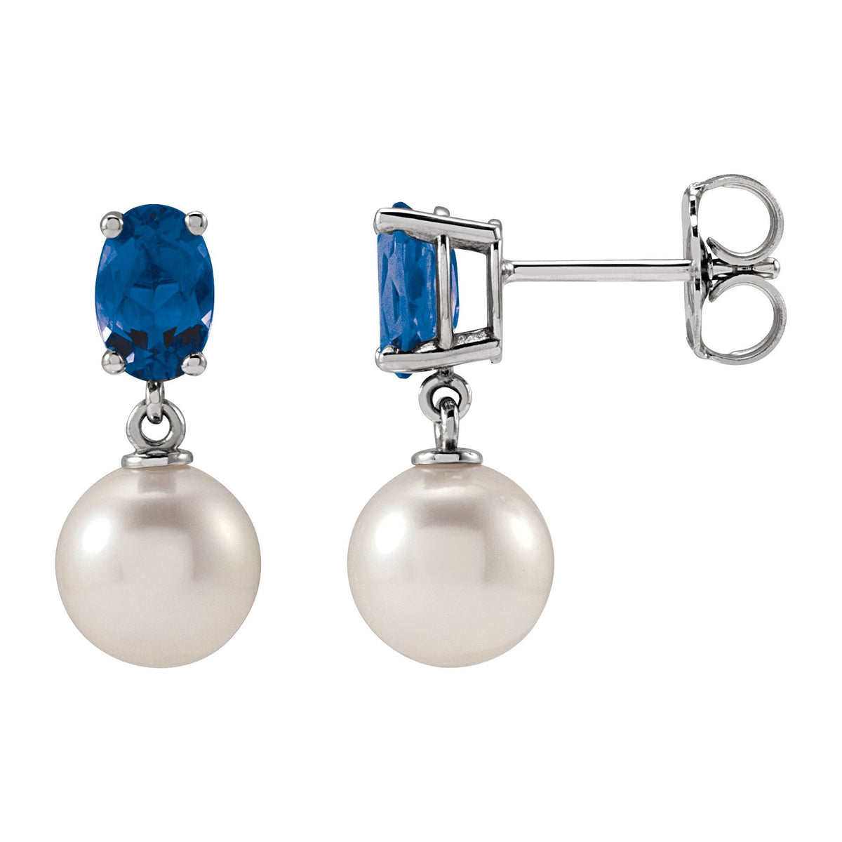Cultured White Akoya Pearl & Natural London Blue Topaz