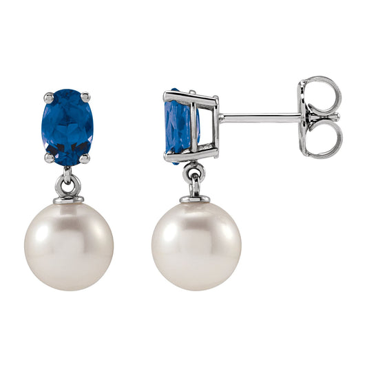 Cultured White Akoya Pearl & Natural London Blue Topaz