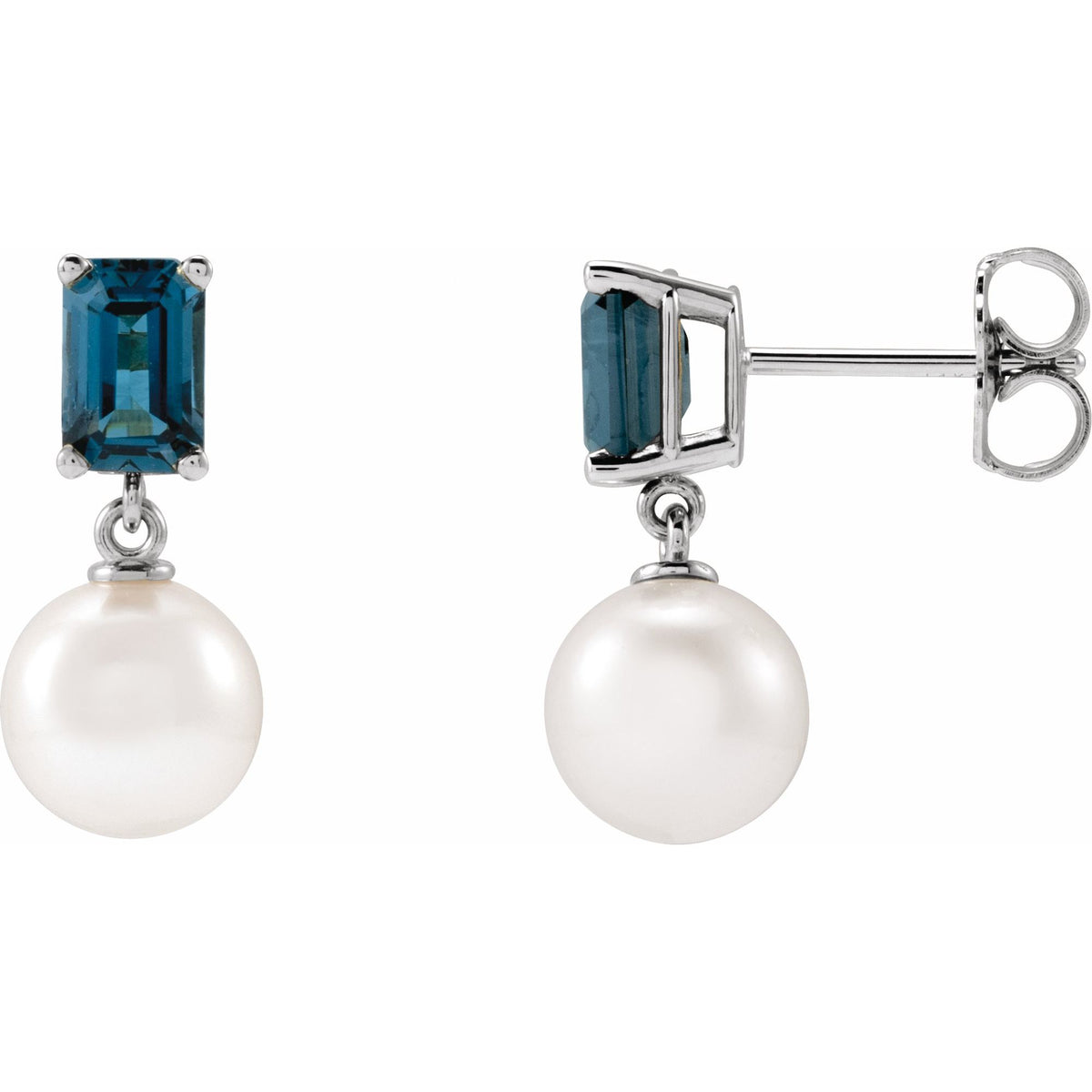 Cultured White Akoya Pearl & Natural London Blue Topaz
