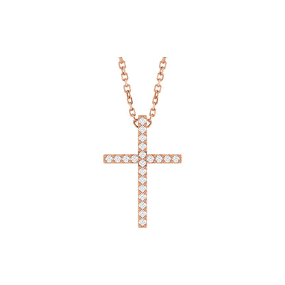 Natural Diamond Petite Cross Necklace or Pendant - White Gold/Yellow Gold, Carat: .08 CTW/1/10 CTW