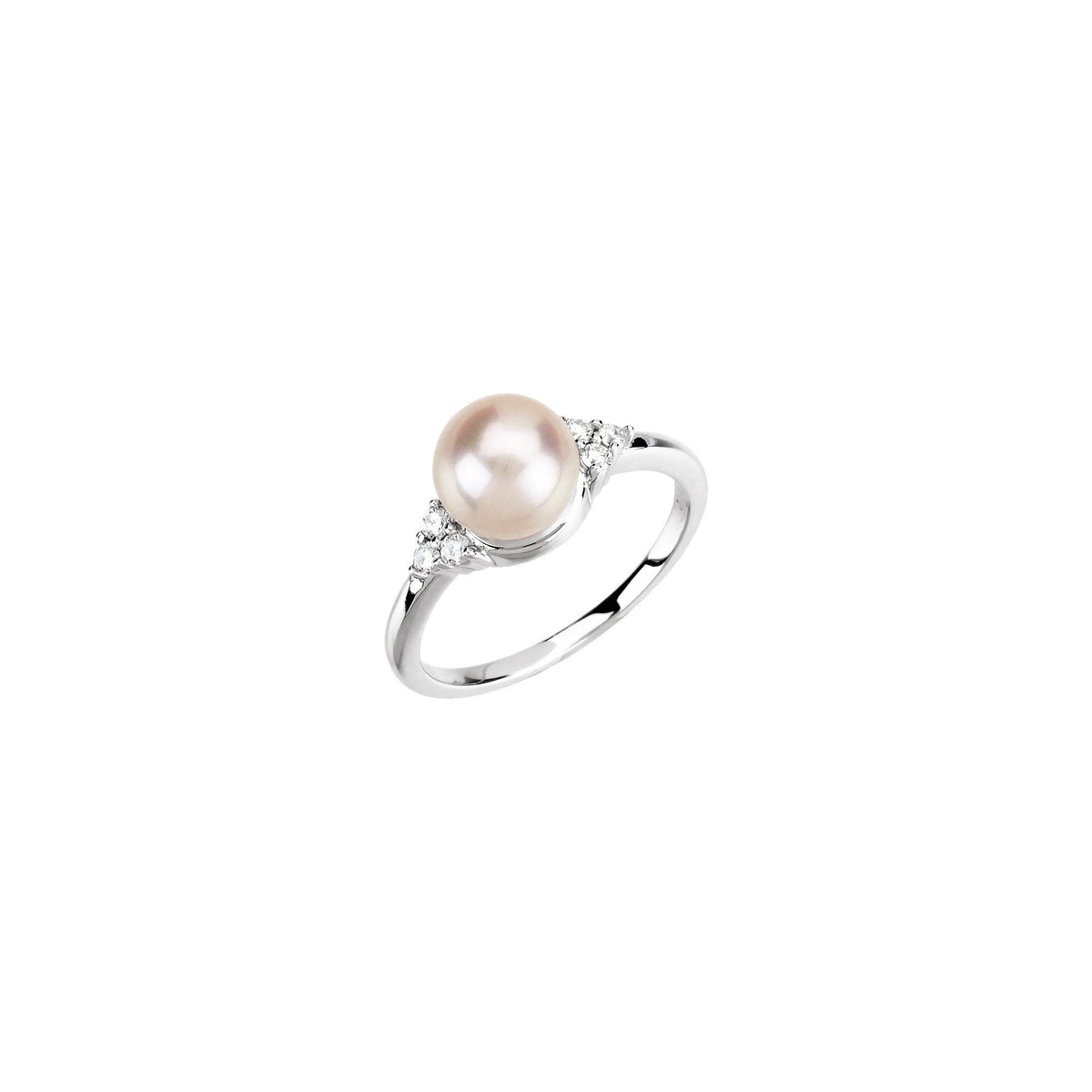 7.5-8 mm Cultured Freshwater White Pearl & 1/10 CTW Natural Diamond Ring