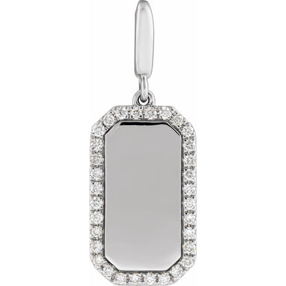 Engravable 1/6 CTW Natural Diamond Dog Tag Charm/Pendant