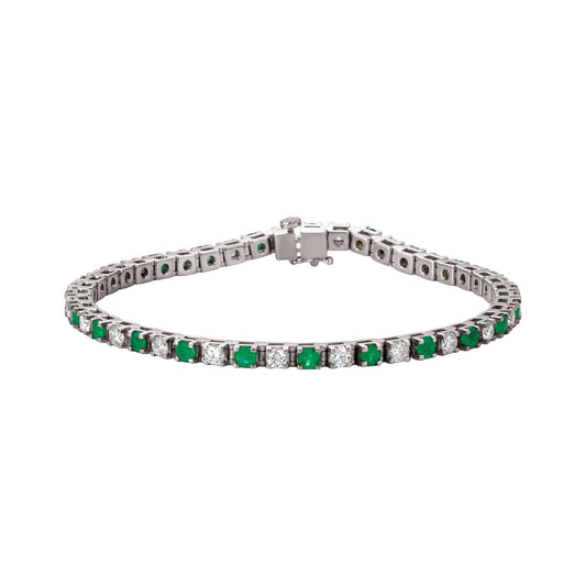 Natural Emerald & 2 1/3 CTW Natural Diamond Line 7" Bracelet