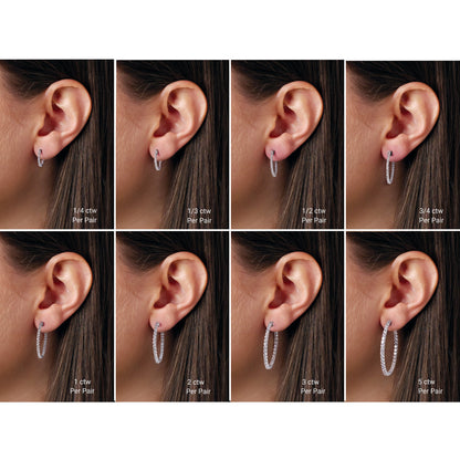 1/4 CTW Natural Diamond Inside-Outside 14.5 mm Hinged Hoop Earrings