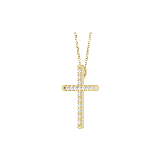 Natural Diamond French-Set Cross Necklace or Pendant