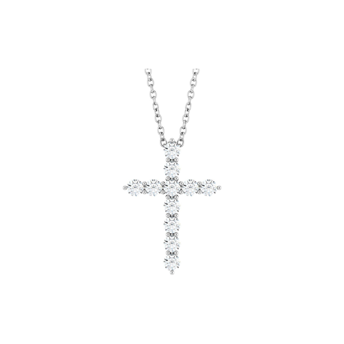 Natural Diamond Accented Cross Necklace or Pendant - 14K White Gold - White Gold, 6 Carats