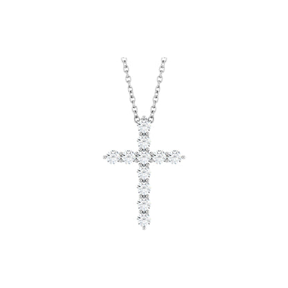 Natural Diamond Accented Cross Necklace or Pendant - 14K White Gold - White Gold, 6 Carats