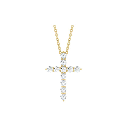 Natural Diamond Accented Cross Necklace or Pendant - 14K Yellow Gold - Yellow Gold, 4 Carats