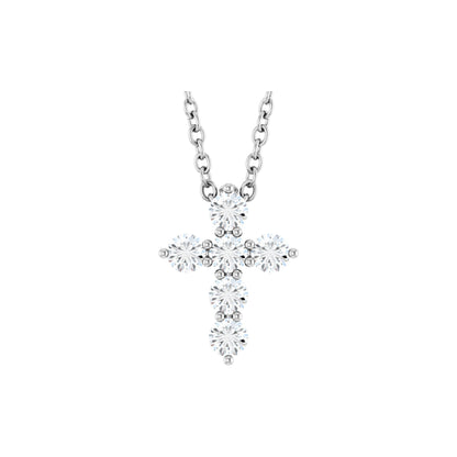 Natural Diamond Accented Cross Necklace or Pendant - 14K White Gold - White Gold, 6 Carats