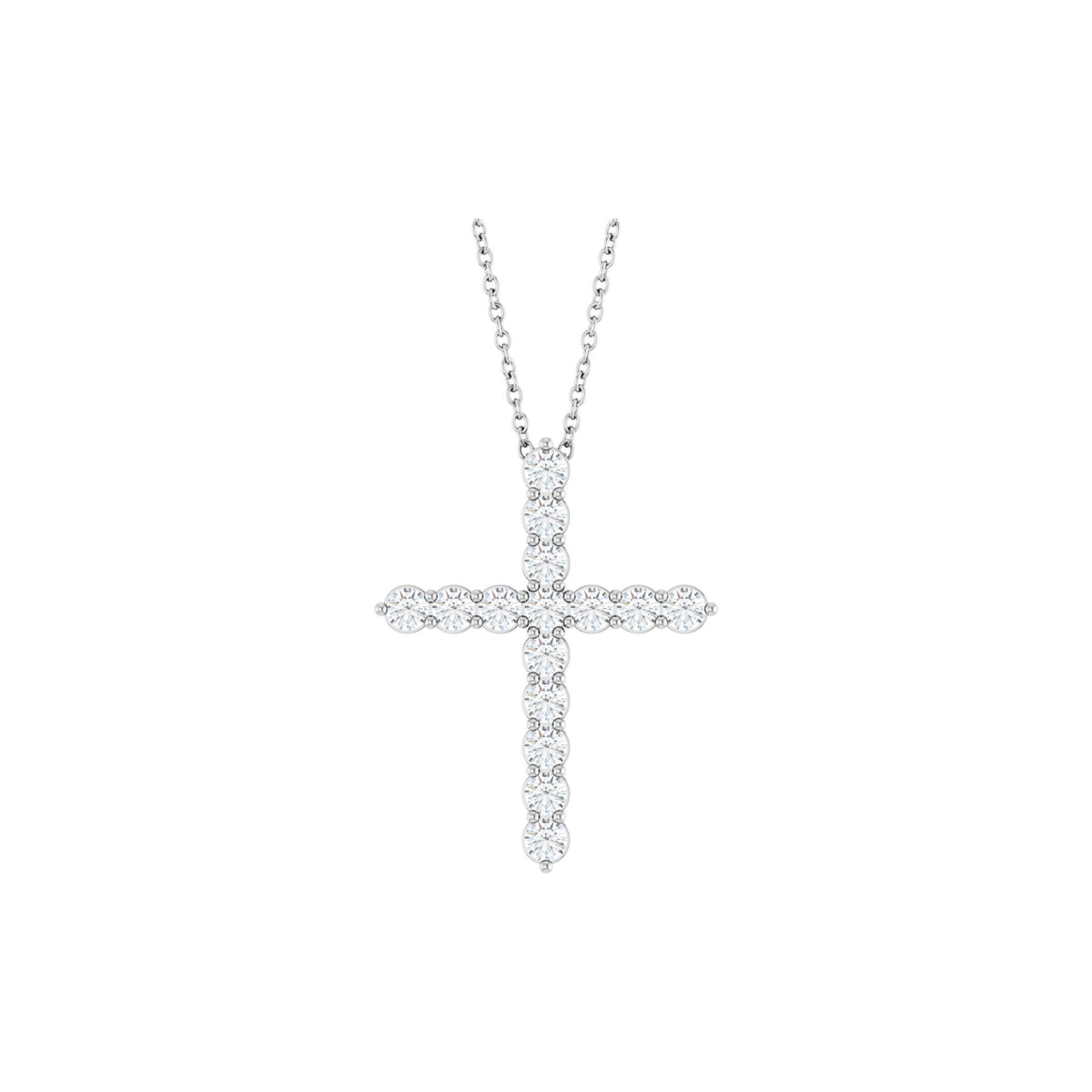 Natural Diamond Accented Cross Necklace or Pendant - 14K White Gold - White Gold, 6 Carats
