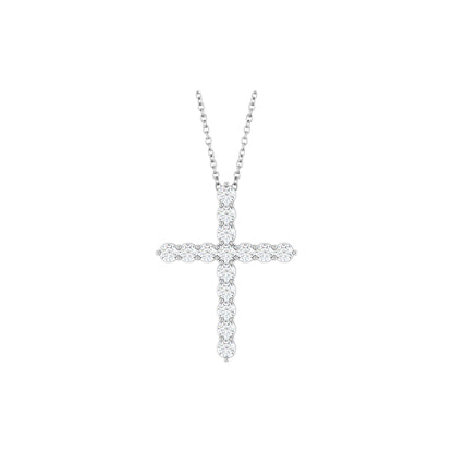 Natural Diamond Accented Cross Necklace or Pendant - 14K White Gold - White Gold, 6 Carats
