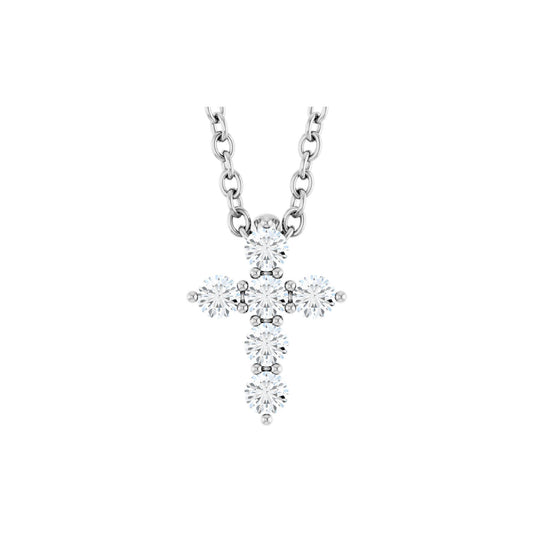 Natural Diamond Accented Cross Necklace or Pendant - 14K White Gold